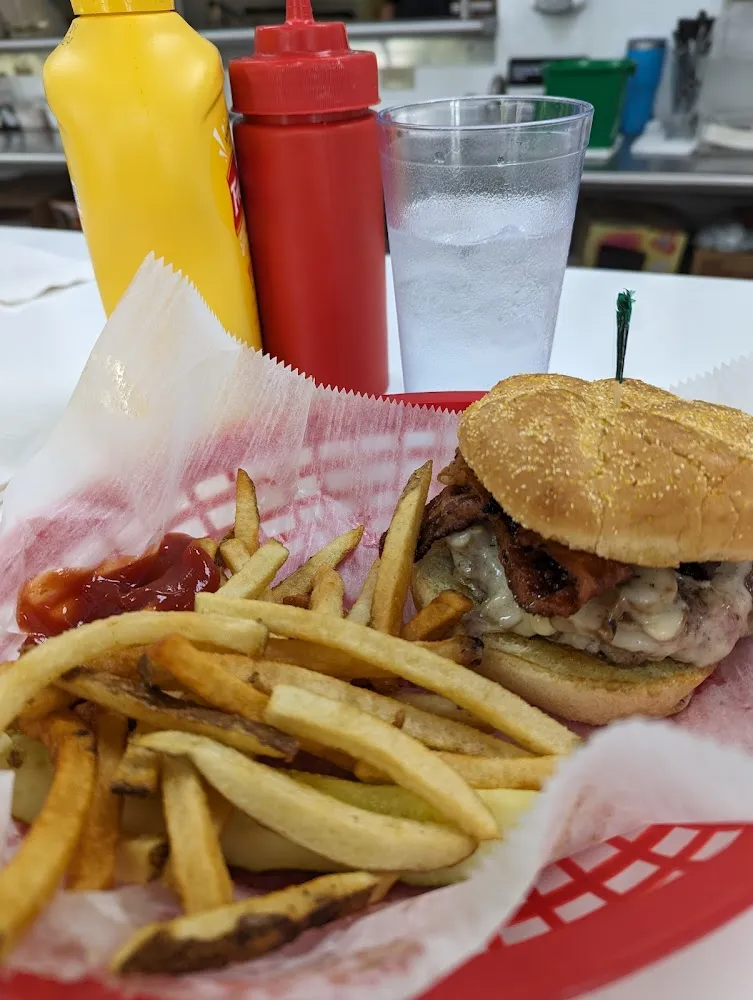 Mushroom and Swiss Burger and Fries